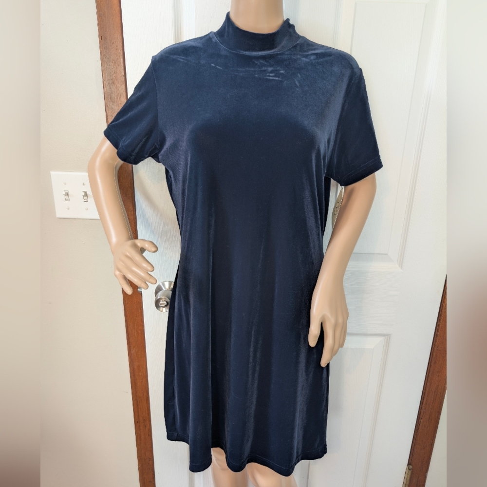 NWT Merona "New Navy" Velvet Short Sleeve Midi Dress-Large